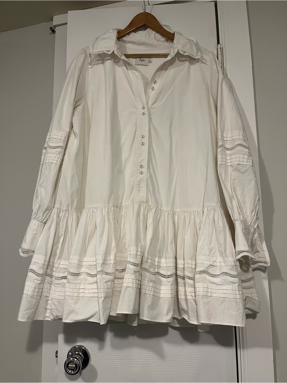 Aje Cream Cotton Ruffle Hem Mini Dress